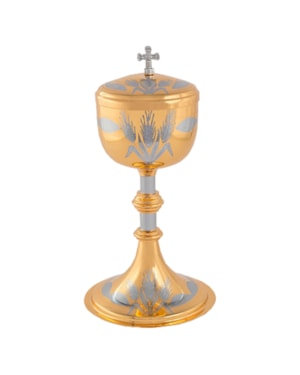 CIBORIO 23CM DE ALTURA DOURADO GRAVADO 125 PARTICULAS