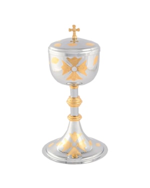 CIBÓRIO 23CM DE ALTURA DOURADO INTERNO GRAVADO FOLHAS 125 PARTICULAS