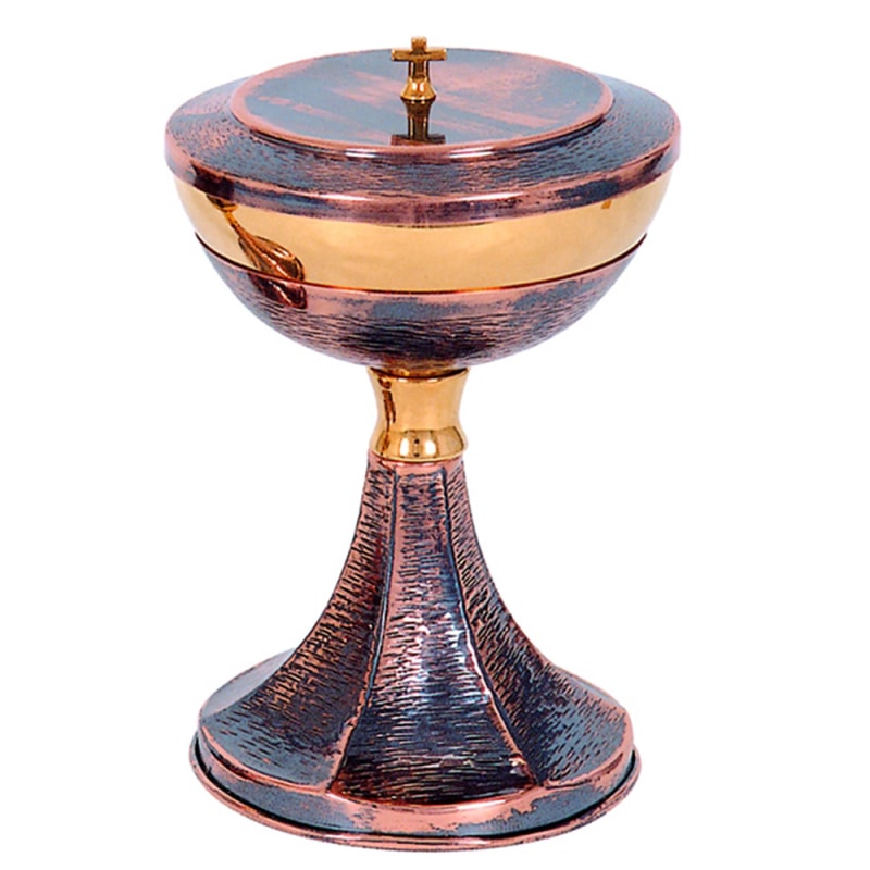 CIBÓRIO 24CM DE ALTURA COBRE DETALHES DOURADOS