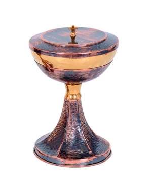 CIBÓRIO 24CM DE ALTURA COBRE DETALHES DOURADOS