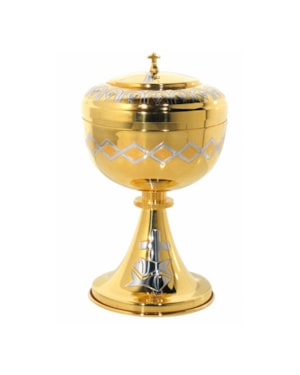CIBÓRIO 24CM DE ALTURA DOURADO DESENHO EM NIQUEL