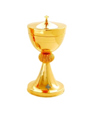 CIBÓRIO 24CM DE ALTURA DOURADO ENTREMEIO TRABALHADO