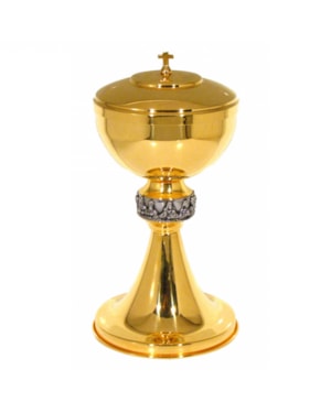 CIBÓRIO 25CM DE ALTURA DOURADO ENTREMEIO EM NIQUEL