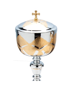 CIBÓRIO 25CM DE ALTURA DOURADO INTERNO DESENHADO 180 PARTÍCULAS