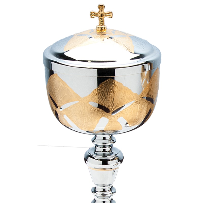 CIBÓRIO 25CM DE ALTURA DOURADO INTERNO DESENHADO 180 PARTÍCULAS