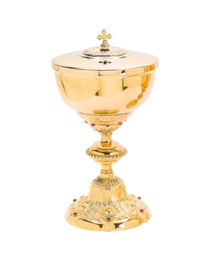 CIBÓRIO 28CM DE ALTURA DOURADO CORPO TRABALHADO PEDRAS 400 PARTÍCULAS