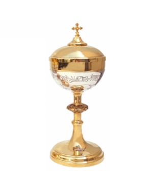 CIBÓRIO 29CM DE ALTURA DOURADO DESENHADO