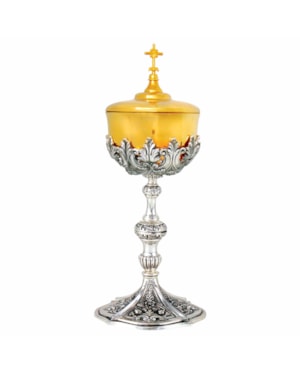 CIBÓRIO CLÁSSICO 29CM DE ALTURA DOURADO BASE EM NIQUEL