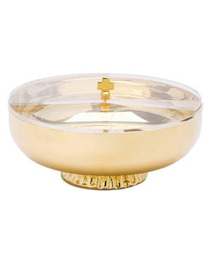 CIBÓRIO COM TAMPA ACRÍLICO 15CM DE ALTURA DOURADO 300 PARTÍCULAS