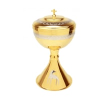 CIBÓRIO CORDEIRO 23CM DE ALTURA DOURADO