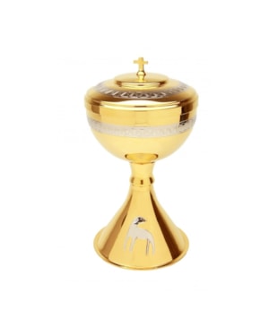 CIBÓRIO CORDEIRO 23CM DE ALTURA DOURADO