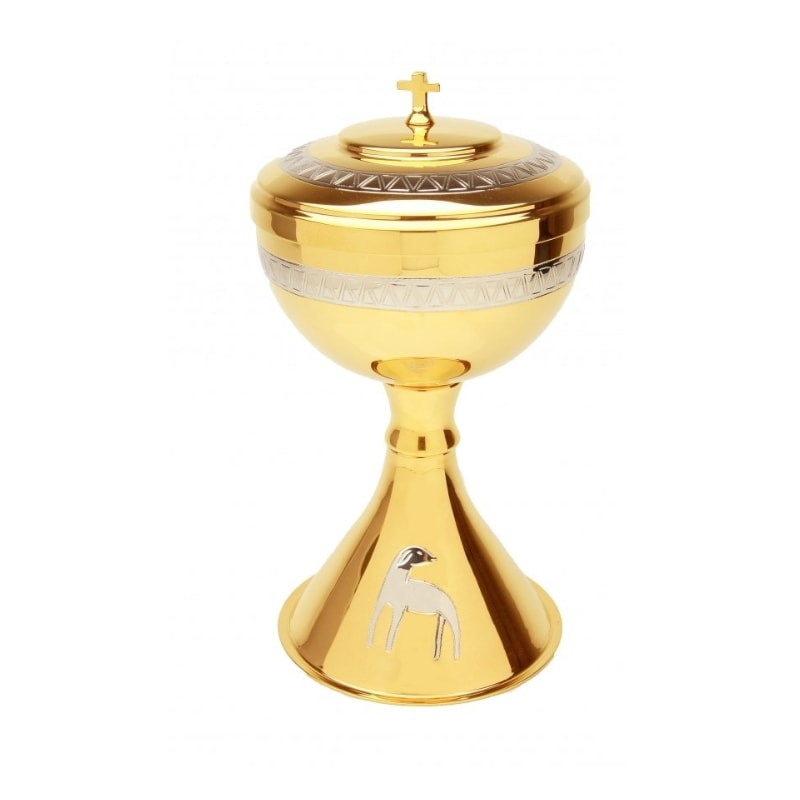 CIBÓRIO CORDEIRO 23CM DE ALTURA DOURADO