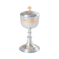 CIBÓRIO CROMO FOSCO DOURADO INTERNO  20CM DE ALTURA 140 PARTICULAS
