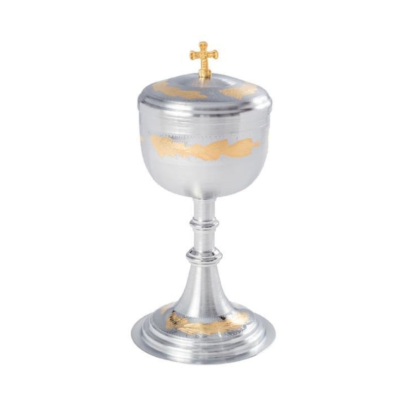 CIBÓRIO CROMO FOSCO DOURADO INTERNO  20CM DE ALTURA 140 PARTICULAS