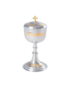 CIBÓRIO CROMO FOSCO DOURADO INTERNO 20CM DE ALTURA 140 PARTICULAS