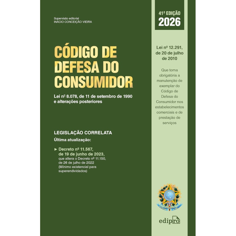 CÓDIGO DE DEFESA DO CONSUMIDOR 2026: LEI Nº 8.078, DE 11 DE SETEMBRO DE 1990