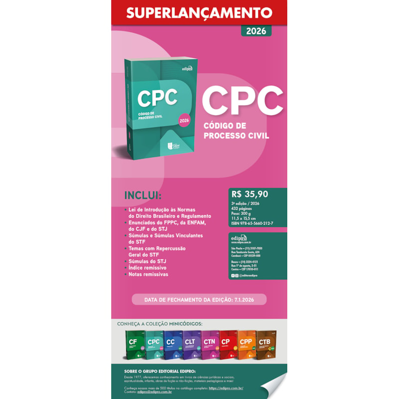CÓDIGO DE PROCESSO CIVIL 2026 - Coleção MINICÓDIGOS