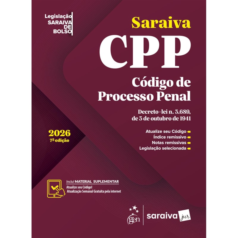 CÓDIGO DE PROCESSO PENAL - LEGISLAÇÃO SARAIVA DE BOLSO - 7ª EDIÇÃO 2026