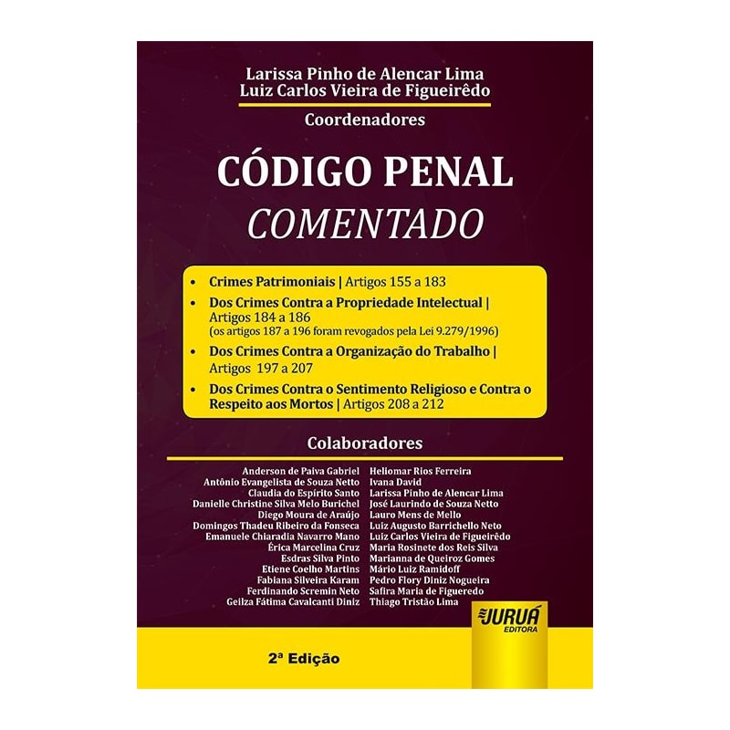 CÓDIGO PENAL COMENTADO - ARTIGOS 155 A 212 - CRIMES PATRIMONIAIS - CRIMES CONTRA A PROPRIEDADE INTELECTUAL - CRIMES CONTRA A ORGANIZAÇÃO DO TRABALHO - CRIMES CONTRA O SENTIMENTO RELIGIOSO E CONTRA O RESPEITO AOS MORTOS