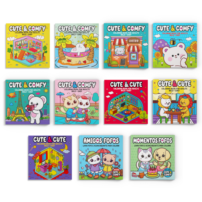 COLEÇÃO COLORING BOOK FOR ADULTS - KIT COM 11 LIVROS DE COLORIR ADULTO