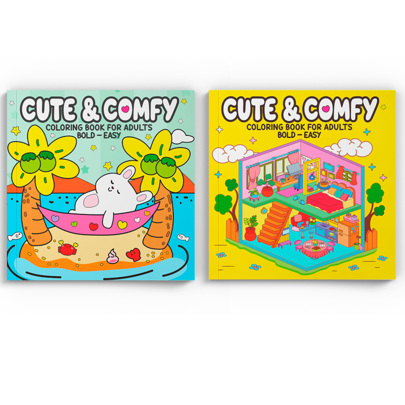 COLEÇÃO CUTE & COMFY COLORING BOOK FOR ADULTS - BOLD EASY - KIT COM 2 LIVROS DE COLORIR ADULTO
