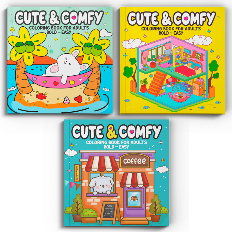 COLEÇÃO CUTE & COMFY COLORING BOOK FOR ADULTS SPECIAL - BOLD EASY - KIT COM 3 LIVROS DE COLORIR ADULTO