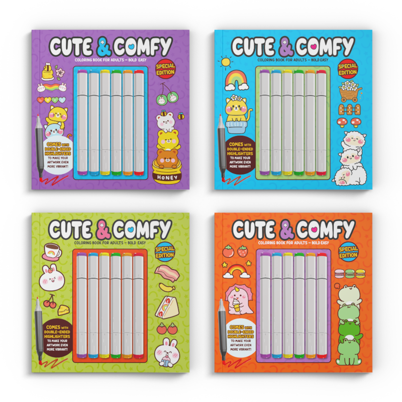 COLEÇÃO CUTE & COMFY COLORING BOOK SPECIAL - KIT COM 4 LIVROS + CANETAS