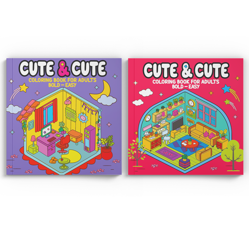 COLEÇÃO CUTE & CUTE COLORING BOOK FOR ADULTS - BOLD EASY - KIT COM 2 LIVROS DE COLORIR ADULTO