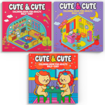 COLEÇÃO CUTE & CUTE COLORING BOOK FOR ADULTS SPECIAL - BOLD EASY - KIT COM 3 LIVROS DE COLORIR ADULTO