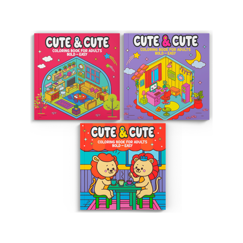 COLEÇÃO CUTE & CUTE COLORING BOOK FOR ADULTS SPECIAL - BOLD EASY - KIT COM 3 LIVROS DE COLORIR ADULTO