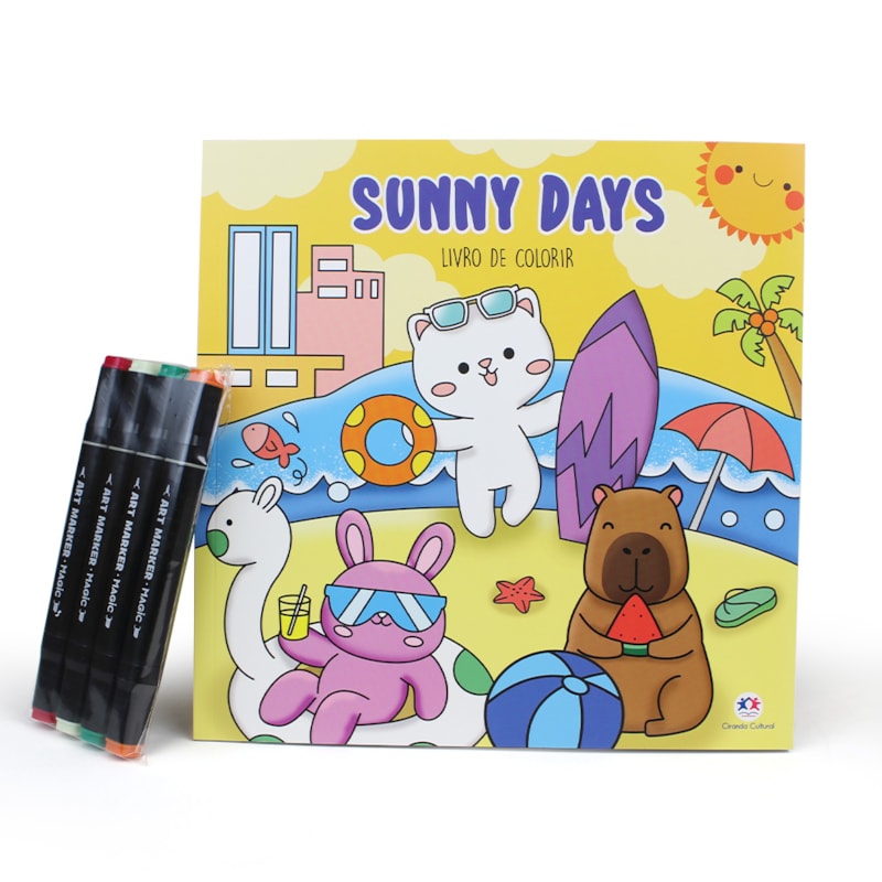 Colorir Sunny Days - Livro de Colorir com 4 Canetinhas