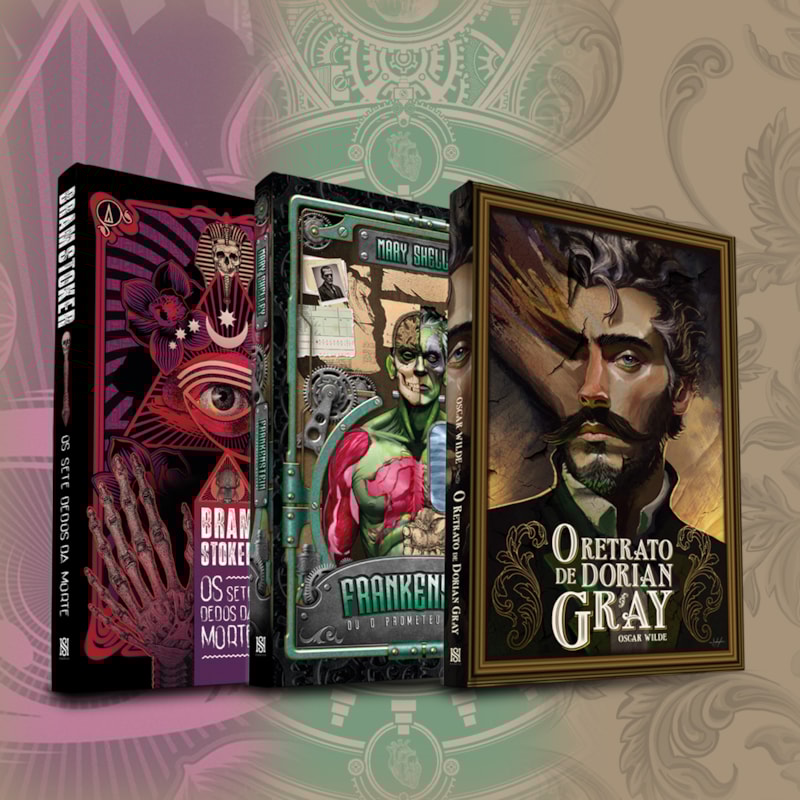 COMBO NS CLASSICS | EDIÇÃO DE LUXO COM FITILHO E PINTURA TRILATERAL: O RETRATO DE DORIAN GRAY, OS SETE DEDOS DA MORTE E FRANKENSTEIN
