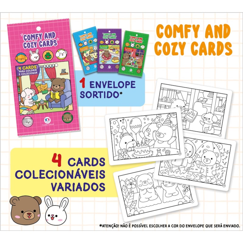 COMFY AND COZY 4 CARDS PARA COLORIR E COLECIONAR
