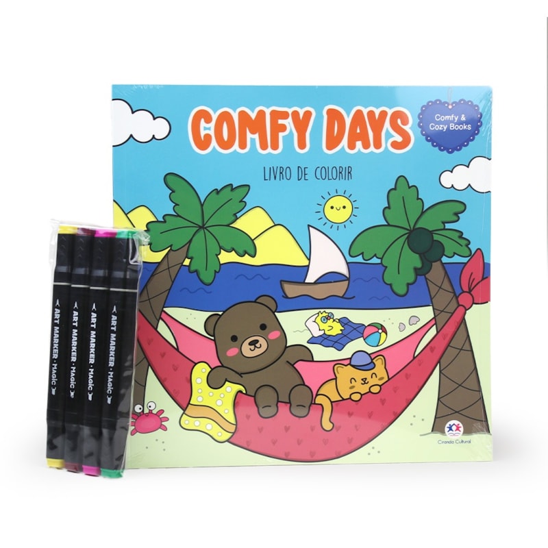 Comfy Days - Livro de Colorir com 4 Canetinhas