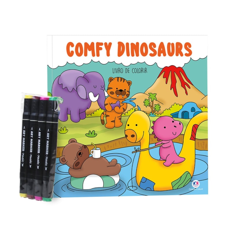 COMFY DINOSAURS - LIVRO DE COLORIR COM 4 CANETINHAS