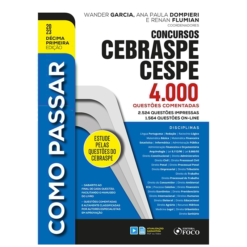 COMO PASSAR EM CONCURSOS CEBRASPE / CESPE - 4.000 QUESTÕES COMENTADAS - 11ª ED - 2023