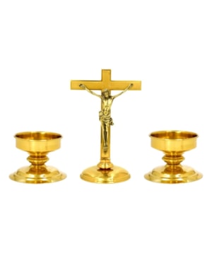 CONJUNTO DE 2 CASTIÇAIS + CRUZ DE ALTAR