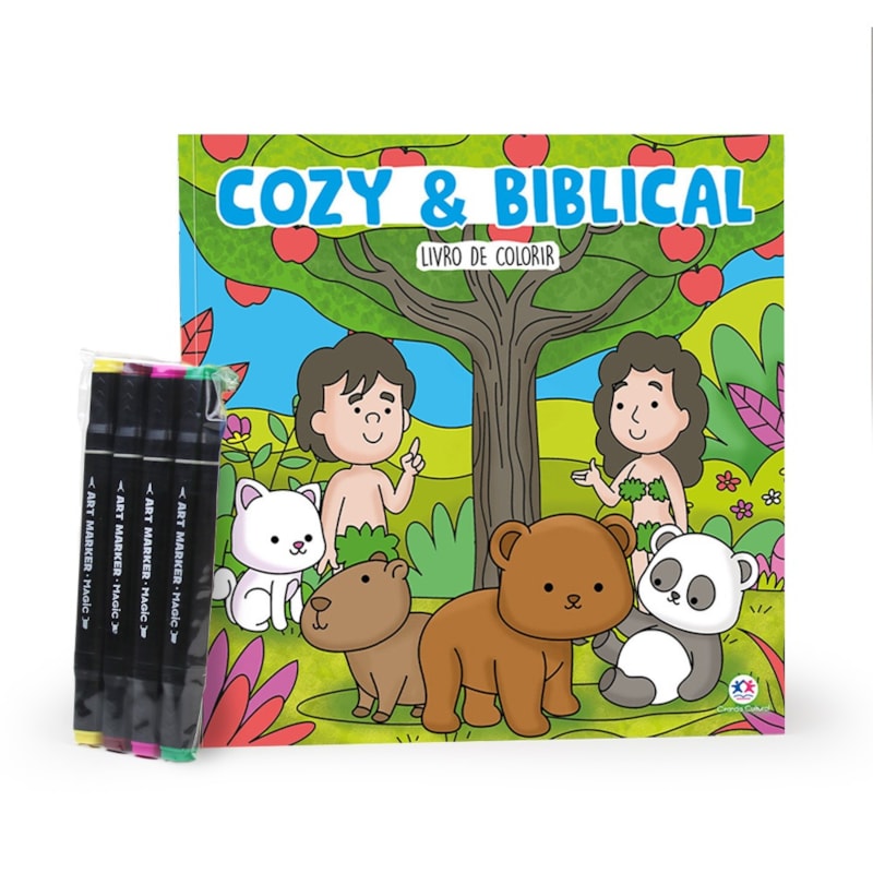 COZY AND BIBLICAL - LIVRO DE COLORIR COM 4 CANETINHAS