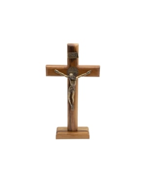 CRUCIFIXO DE MESA SÃO BENTO MADEIRA 26CM DE ALTURA