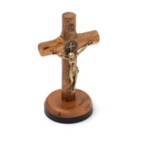 CRUCIFIXO DE MESA SÃO BENTO - OURO VELHO - 7CM DE ALTURA