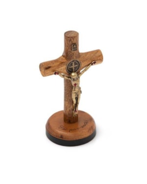 CRUCIFIXO DE MESA SÃO BENTO - OURO VELHO - 7CM DE ALTURA