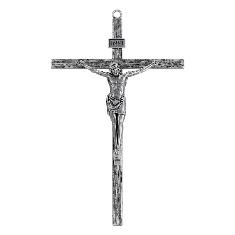 CRUCIFIXO DE PAREDE JESUS PRATA VELHA 25CM