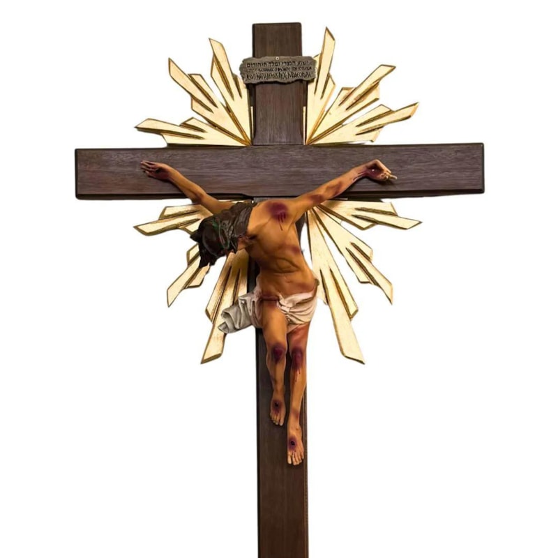 CRUCIFIXO ESTILIZADO, 66 CM - COM RESPLENDOR - CRUZ MADEIRA, 150CM