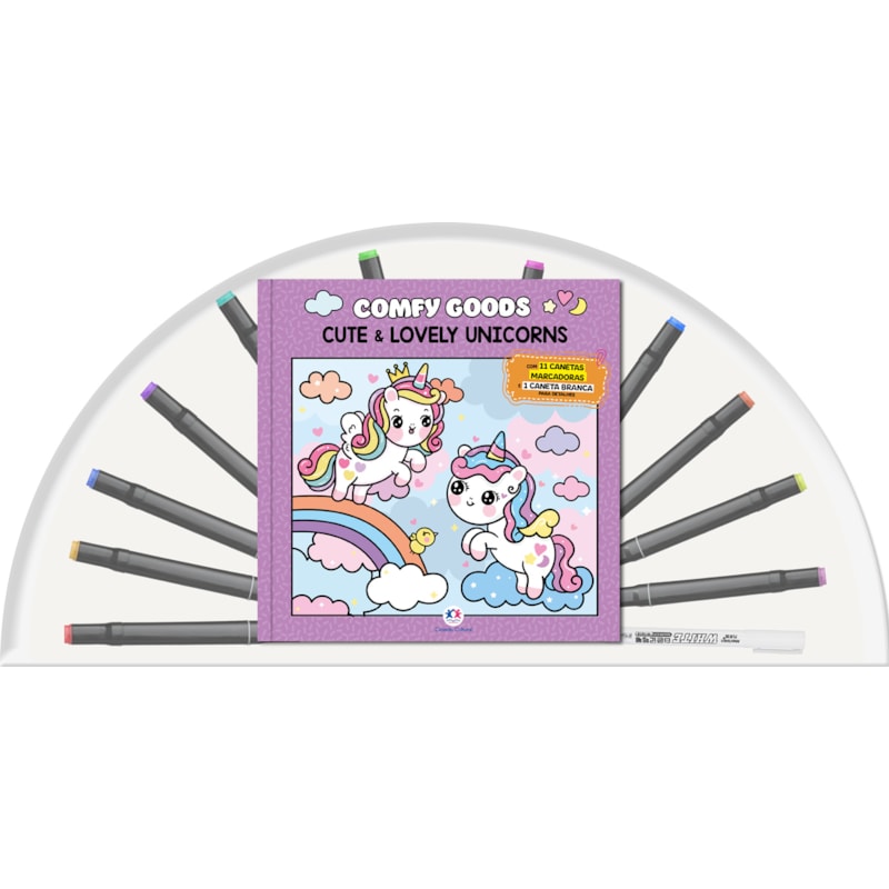 CUTE AND LOVELY UNICORNS - LIVRO PARA COLORIR COM 12 CANETINHAS
