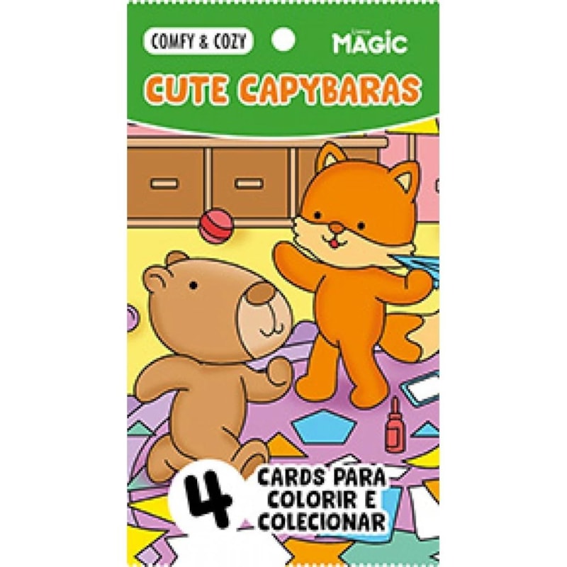 CUTE CAPYBARAS - 4 CARDS PARA COLORIR E COLECIONAR