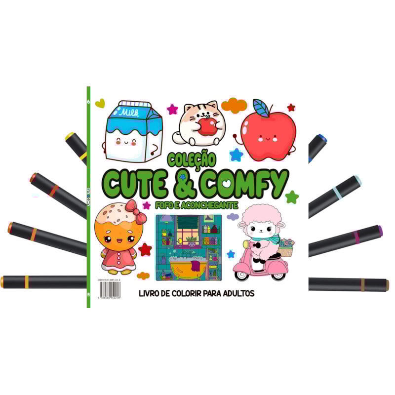 CUTE & COMFY COLORING BOOK FOR ADULTS - FOFO E ACONCHEGANTE - LIVRO DE COLORIR ADULTO + 12 CANETAS