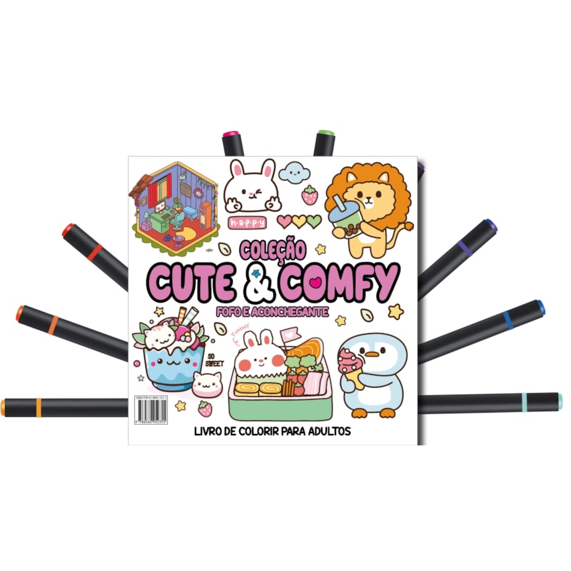 CUTE & COMFY COLORING BOOK FOR ADULTS - FOFO E ACONCHEGANTE - LIVRO DE COLORIR ADULTO + 12 CANETAS