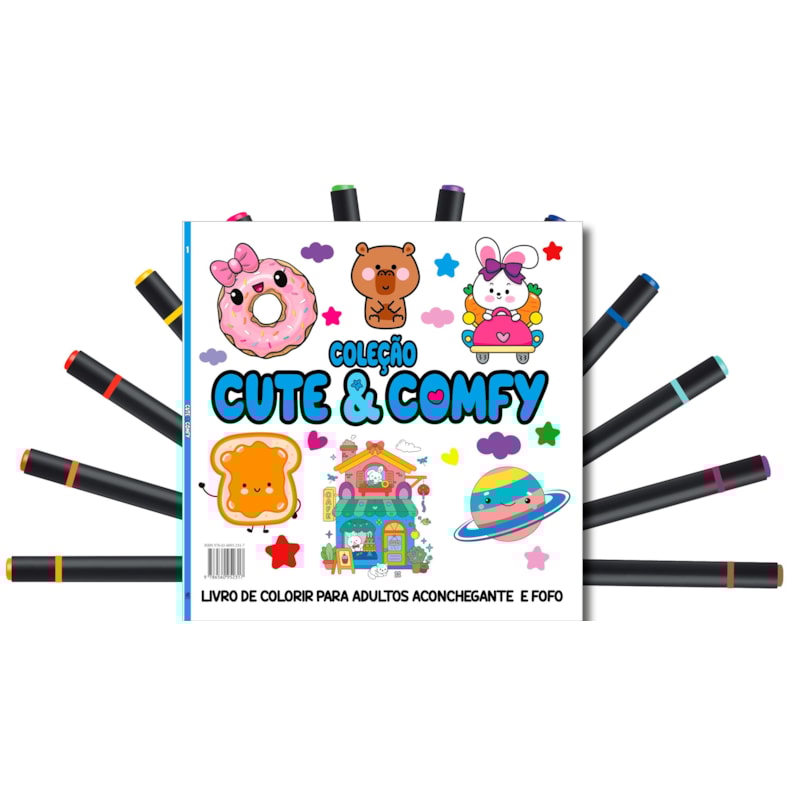 CUTE & COMFY COLORING BOOK FOR ADULTS - FOFO E ACONCHEGANTE - LIVRO DE COLORIR ADULTO + 12 CANETAS