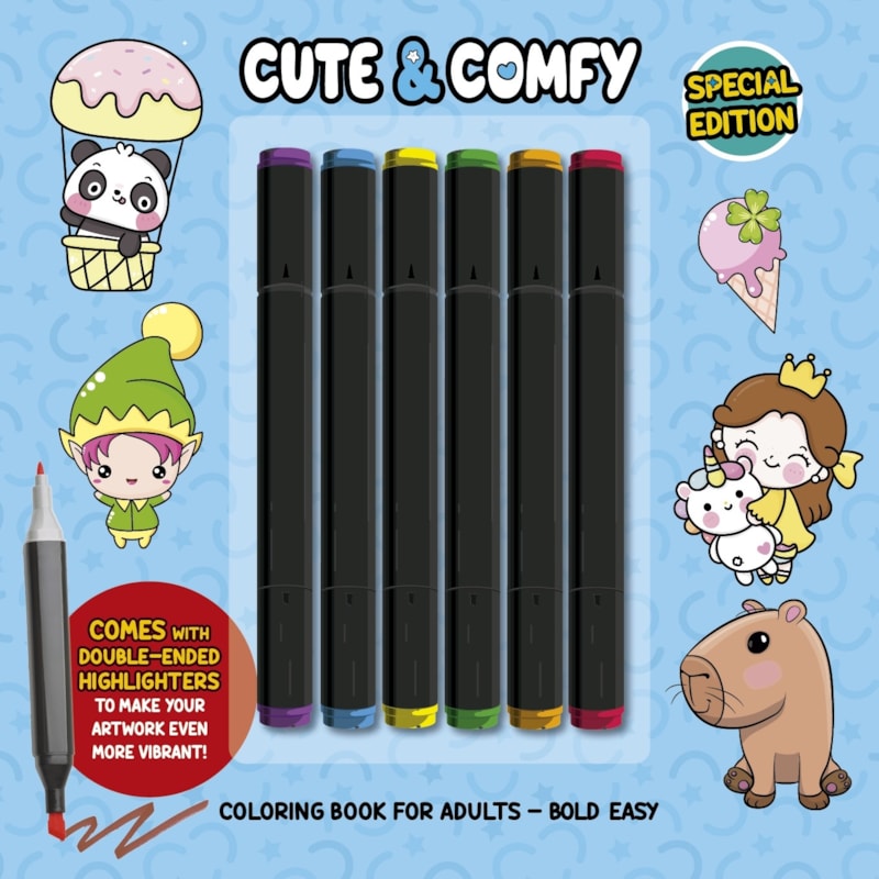 CUTE & COMFY COLORING BOOK FOR ADULTS - SPECIAL EDITION - LIVRO DE COLORIR ADULTO