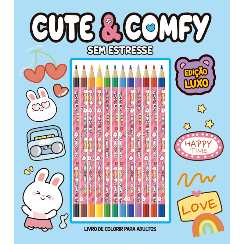 CUTE & COMFY SEM ESTRESSE - EDIÇÃO DE LUXO - 12 LÁPIS DE COR
